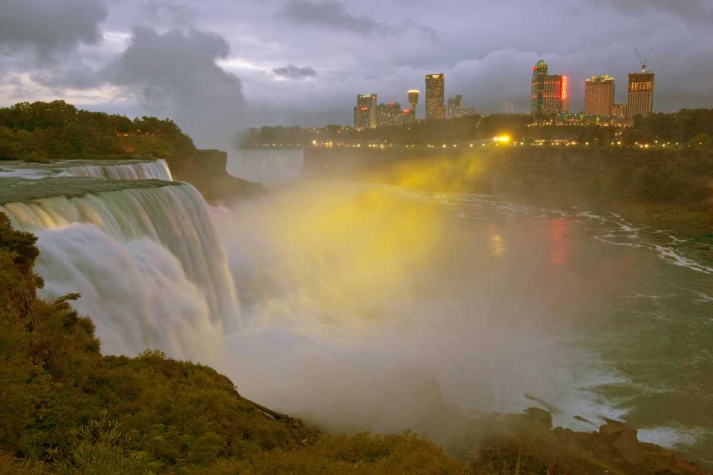 NY, Niagara Falls at dusk with colored lights art print by Fred Lord for $57.95 CAD